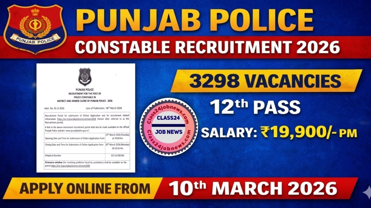 Punjab Police Constable Recruitment 2026 Notification OUT For 3297 Posts – Apply Online