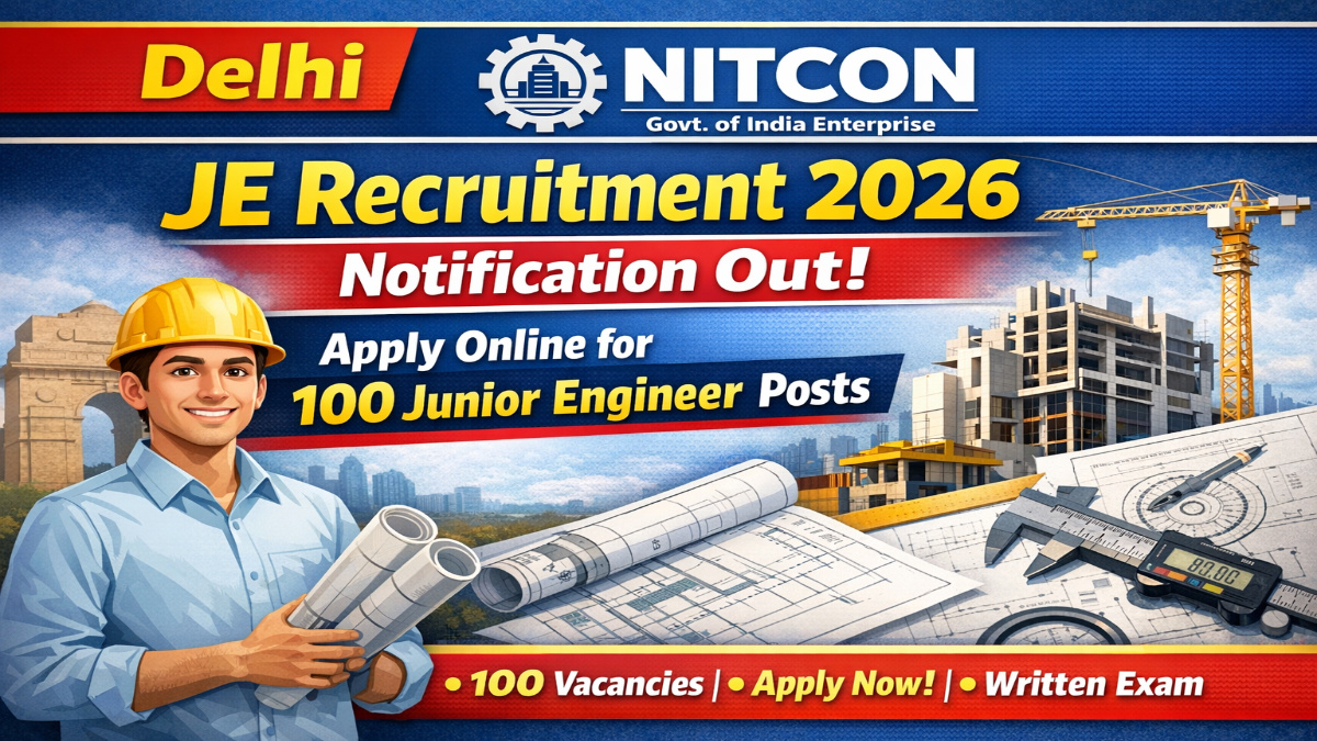Delhi NITCON JE Recruitment 2026 Notification Out - Apply Online for 100 Junior Engineer Posts