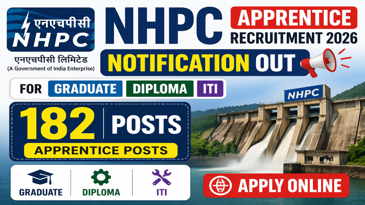NHPC Apprentice Recruitment 2026 Notification OUT For Graduate, Diploma & ITI 182 Posts - Apply Online