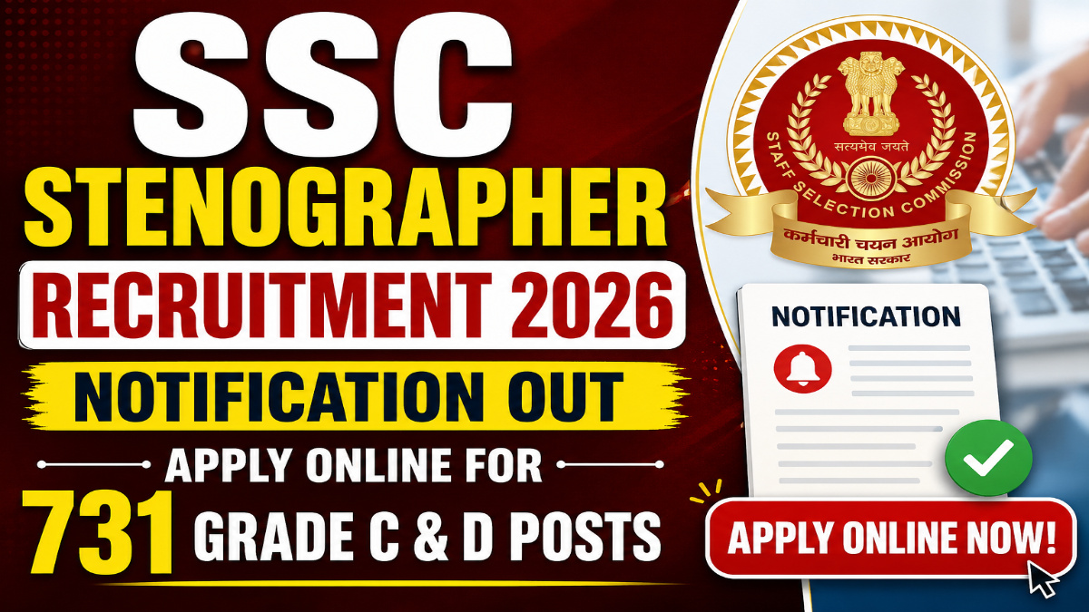 SSC Stenographer Recruitment 2026 Notification Out - Apply Online for 731 Grade C & D Posts