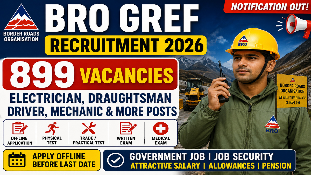 BRO GREF Recruitment 2026 Notification Out - Apply Offline for 899 Electrician, Draughtsman and More Posts