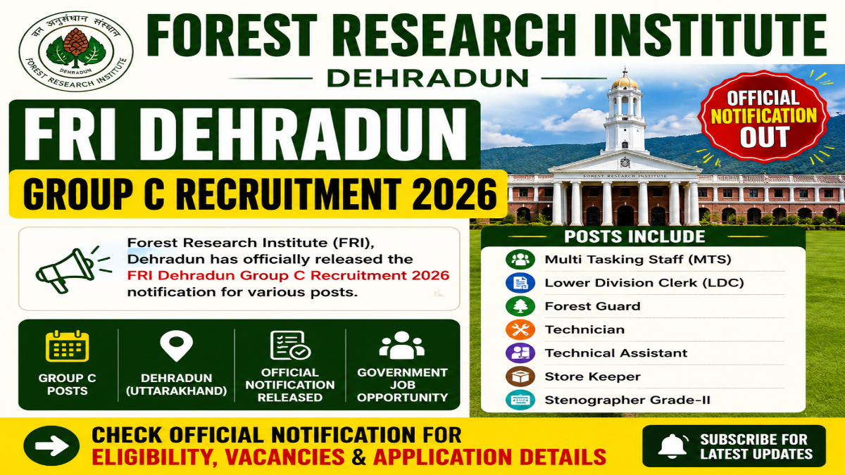FRI Dehradun Group C Recruitment 2026 Notification Out for 91 Posts – Apply Online