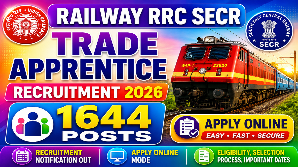 Railway RRC SECR Trade Apprentice Recruitment 2026 Notification Out - Apply Online for 1644 Posts