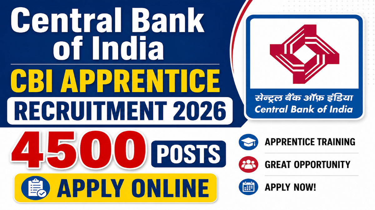 Central Bank of India CBI Apprentice Recruitment 2026 - 4500 Posts, Apply Online