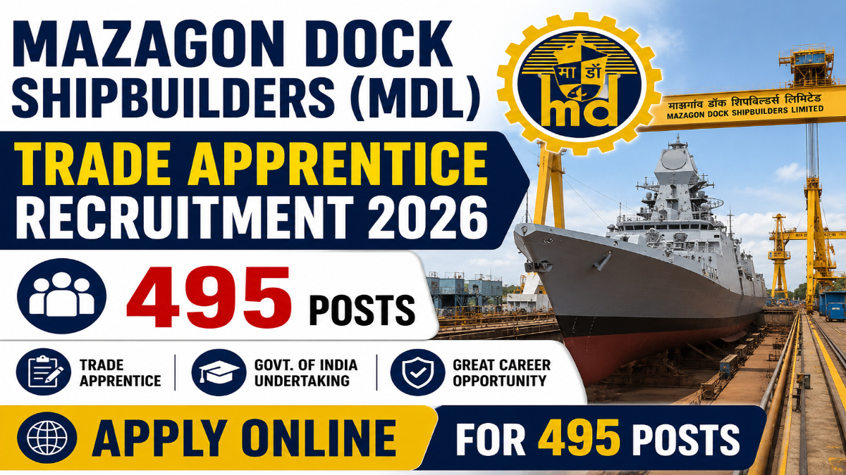 Mazagon Dock Shipbuilders (MDL) Trade Apprentice Recruitment 2026 –  Apply Online For 495 Posts