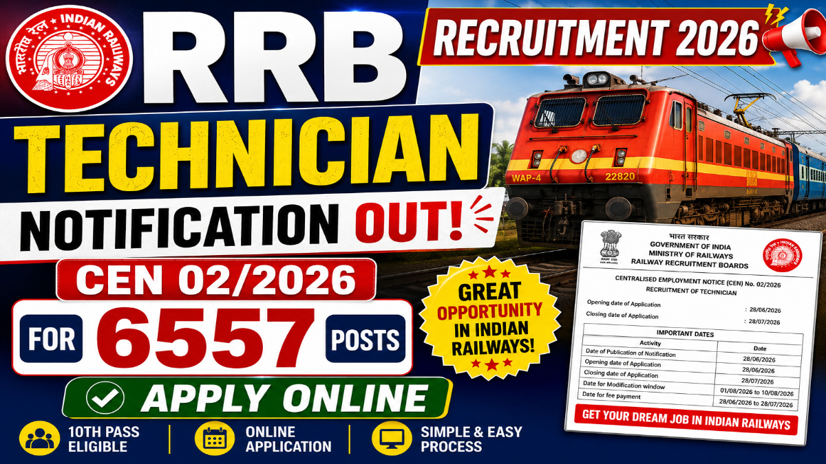 RRB Technician Recruitment 2026 Notification OUT For CEN 02/2026 For 6557 Posts, Apply Online