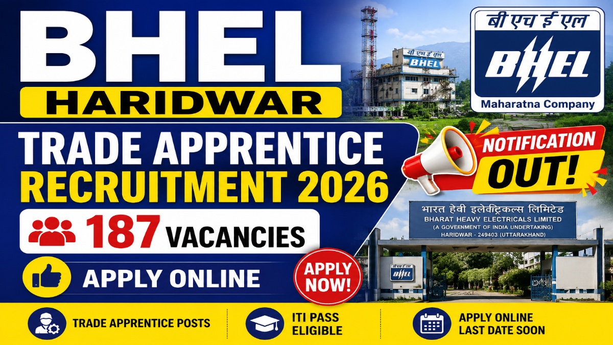 BHEL Haridwar Trade Apprentice Recruitment 2026 Notification OUT For 187 Vacancies, Apply Online