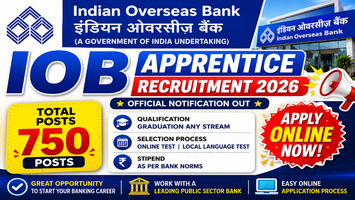 Indian Overseas Bank (IOB) Apprentice Recruitment 2026 Notification Out for 750 Posts, Apply Online