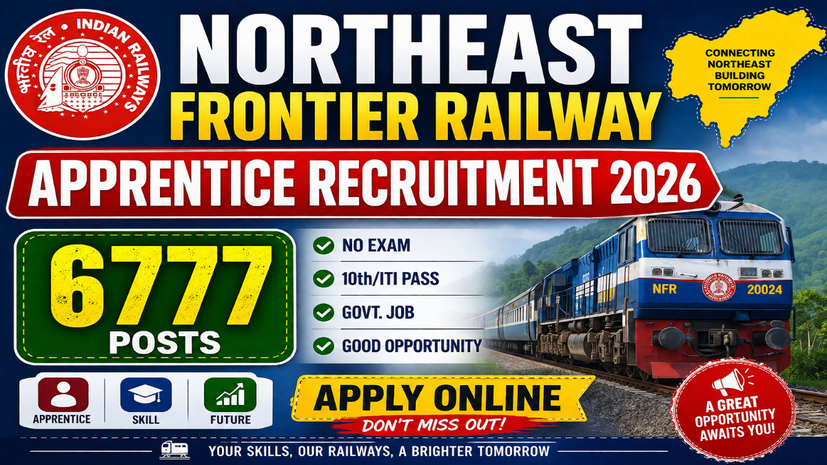 Northeast Frontier Railway Apprentice Recruitment 2026 For 6777 Posts, Apply Online
