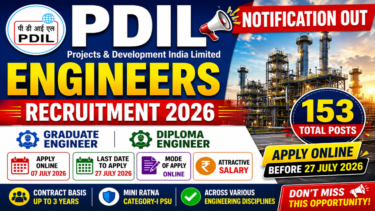 PDIL Engineers Recruitment 2026 Notification Out for 153 Graduate Engineer, Diploma Engineer Posts, Apply Online