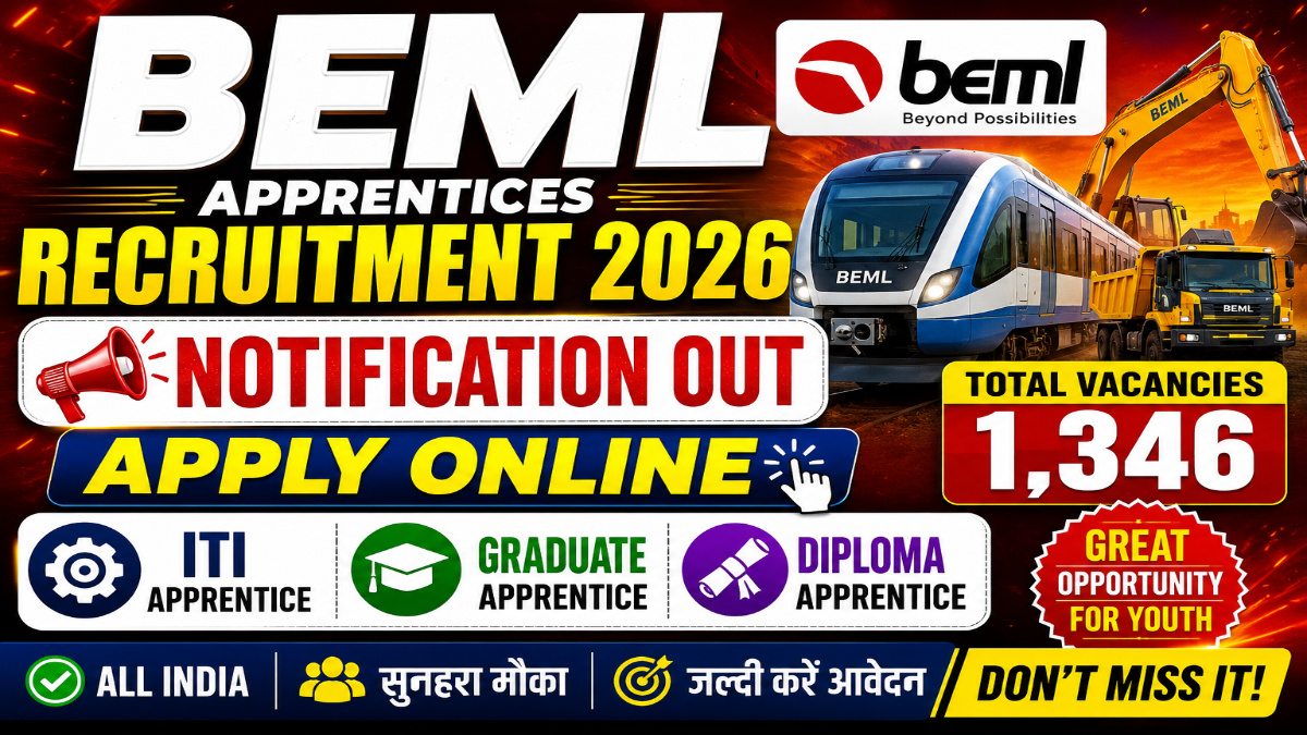 BEML Apprentices Recruitment 2026 Notification Out – Apply Online for 1,346 ITI, Graduate & Diploma Apprentice Posts