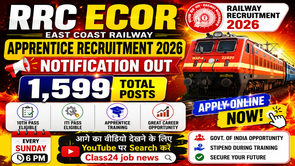 RRC ECOR Apprentice Recruitment 2026 – Notification Out for 1,599 Posts - Apply Online