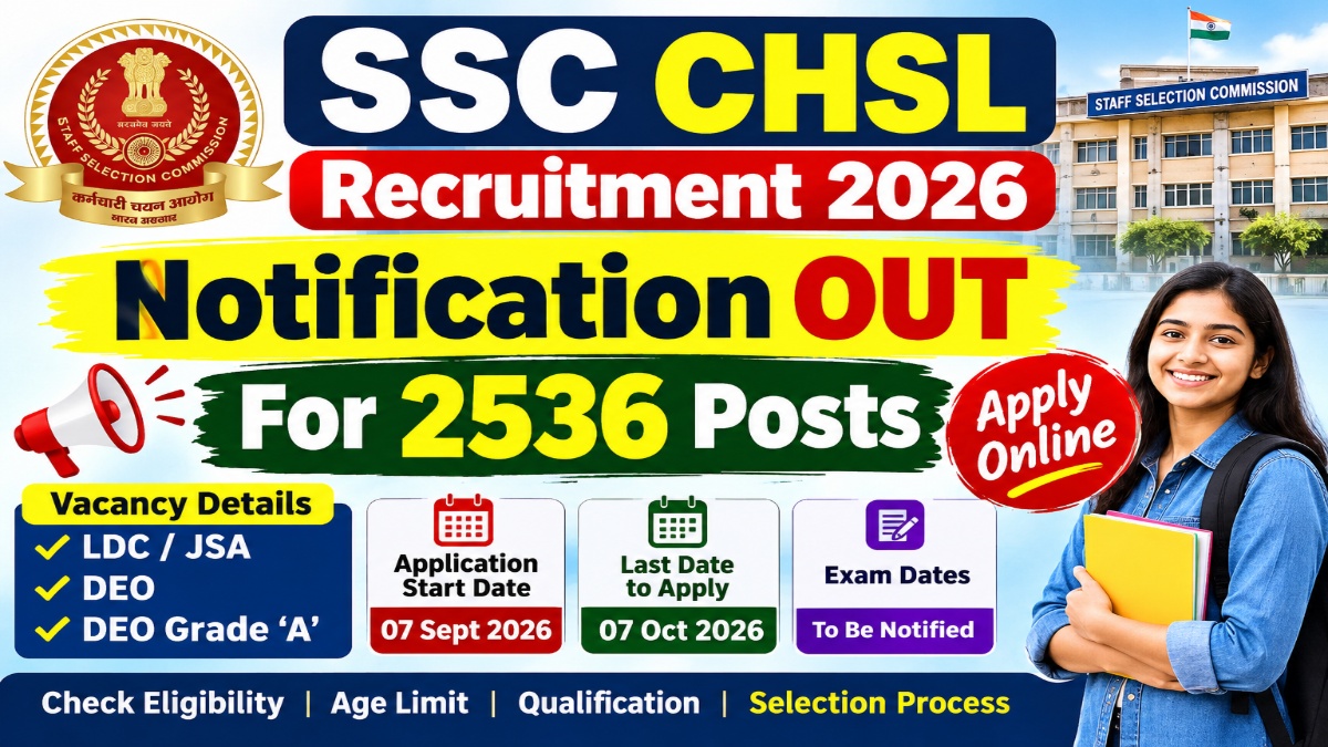 SSC CHSL Recruitment 2026 Notification OUT For 2536 Posts – Apply Online