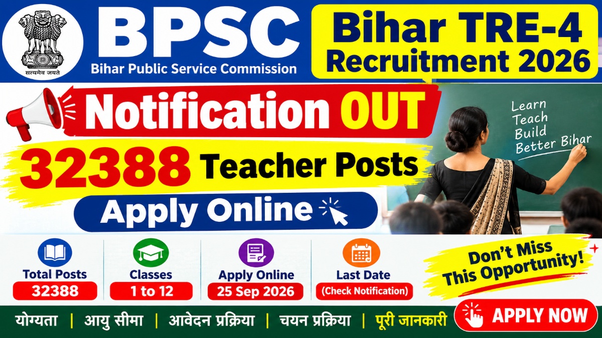 BPSC Bihar TRE-4 Recruitment 2026 Notification OUT For 32388 Teacher Posts – Apply Online