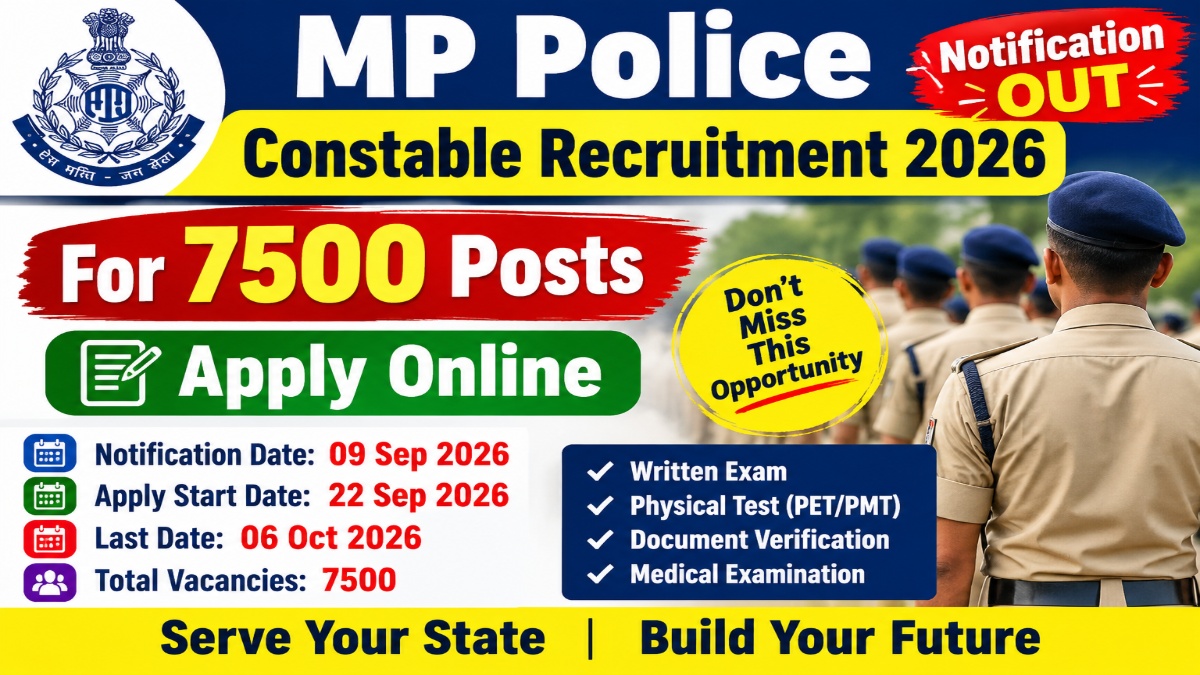 MP Police Constable Recruitment 2026 Notification OUT For 7500 Posts – Apply Online