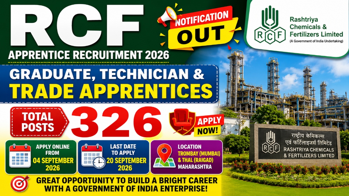 RCF Apprentice Recruitment 2026 Notification OUT for Graduate, Technician, and Trade Apprentices 326 Posts – Apply Online