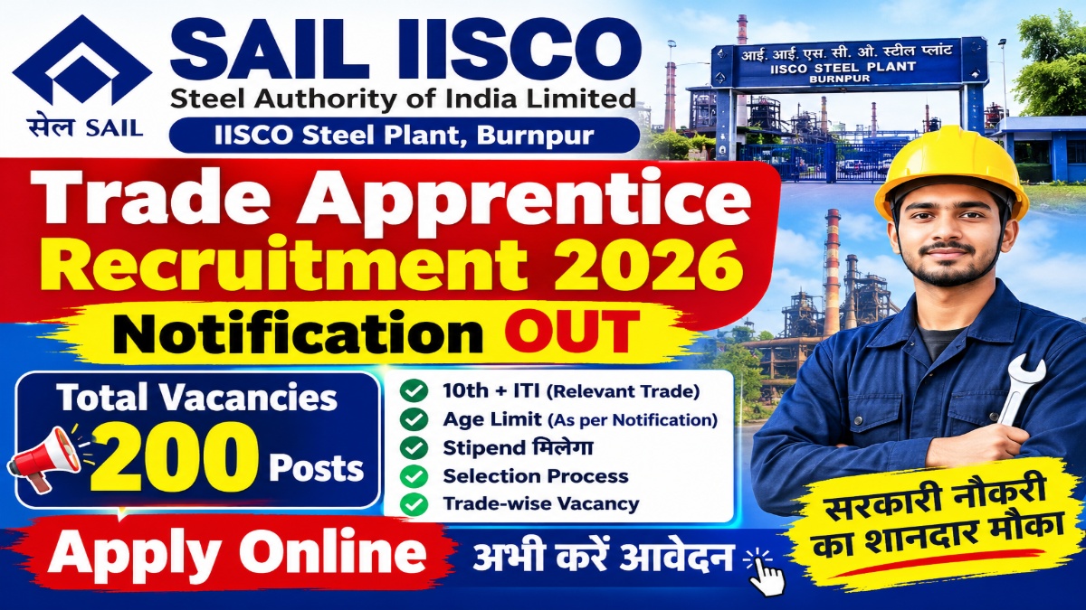 SAIL IISCO Trade Apprentice Recruitment 2026 Notification OUT for 200 Posts – Apply Online
