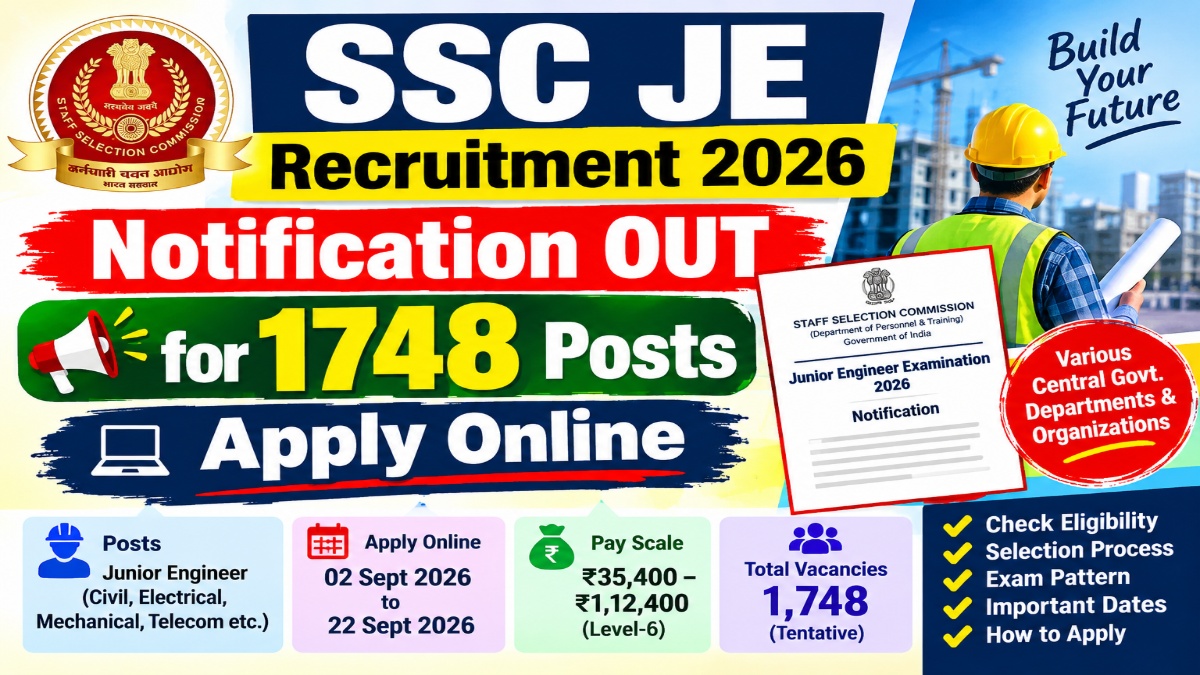 SSC JE Recruitment 2026 Notification OUT for 1748 Posts – Apply Online