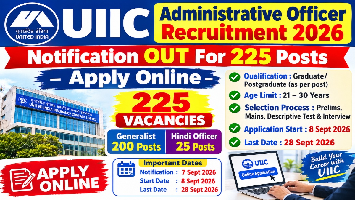 UIIC Administrative Officer Recruitment 2026 Notification OUT For 225 Posts – Apply Online